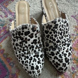 Leopard Print with Calf Hair Texture Women's Mules Size 7